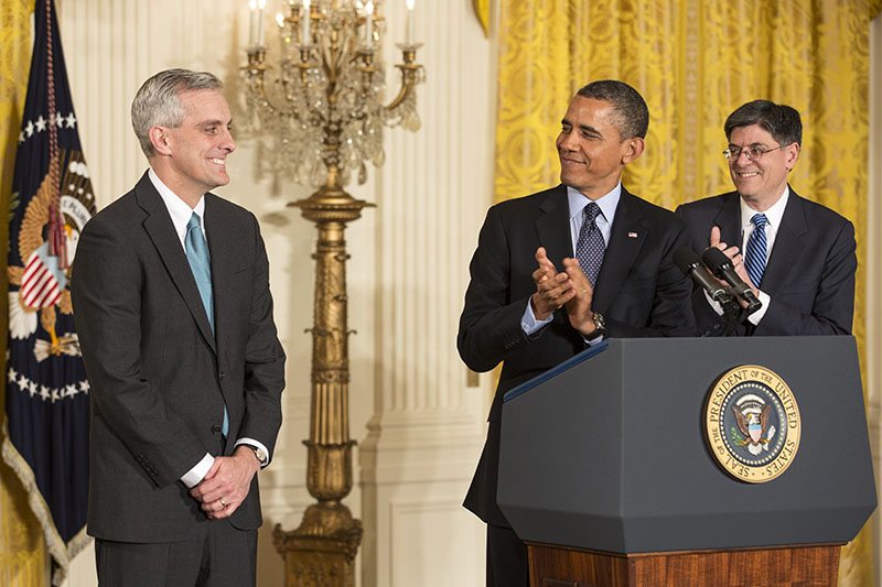 President Barack Obama delivers remarks announcing Denis McDonough as his Chief of Staff, replacing Jack Lew, the President’s nominee for Treasury Secretary, in the East Room of the White House, Jan. 25, 2013. (Official White House Photo by Sonya N. Hebert)