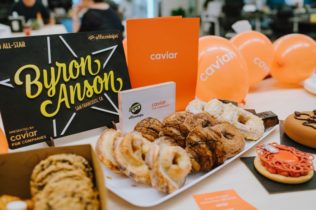Some goodies for Byron and his team, thanks to Admin Week 2019 partner Caviar for Companies.