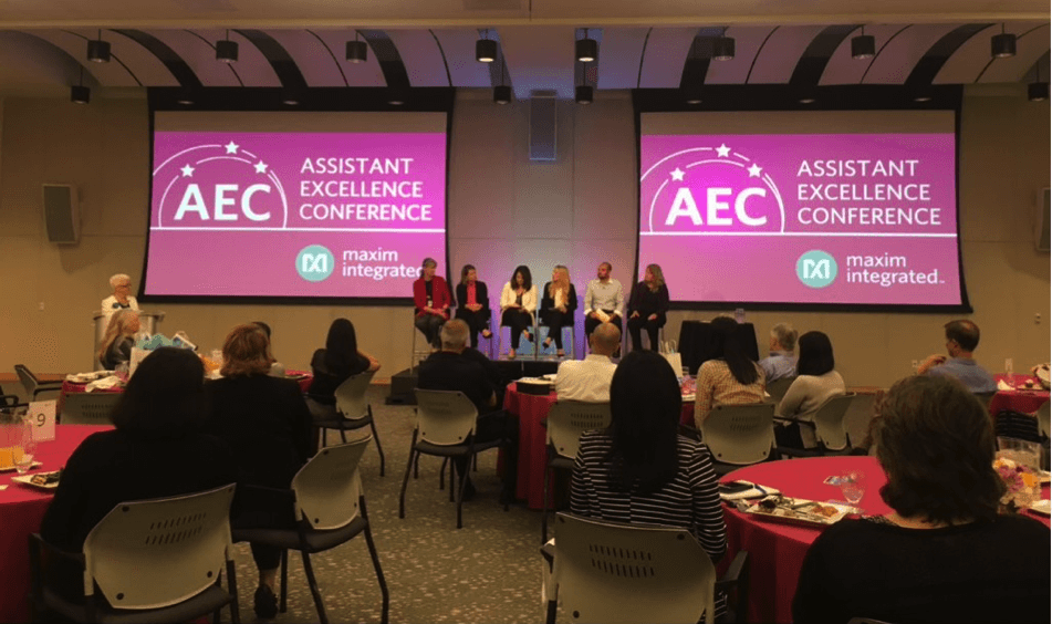 Maxim Integrated Admins attend a speaker panel at the Assistant Excellence Conference in 2018.