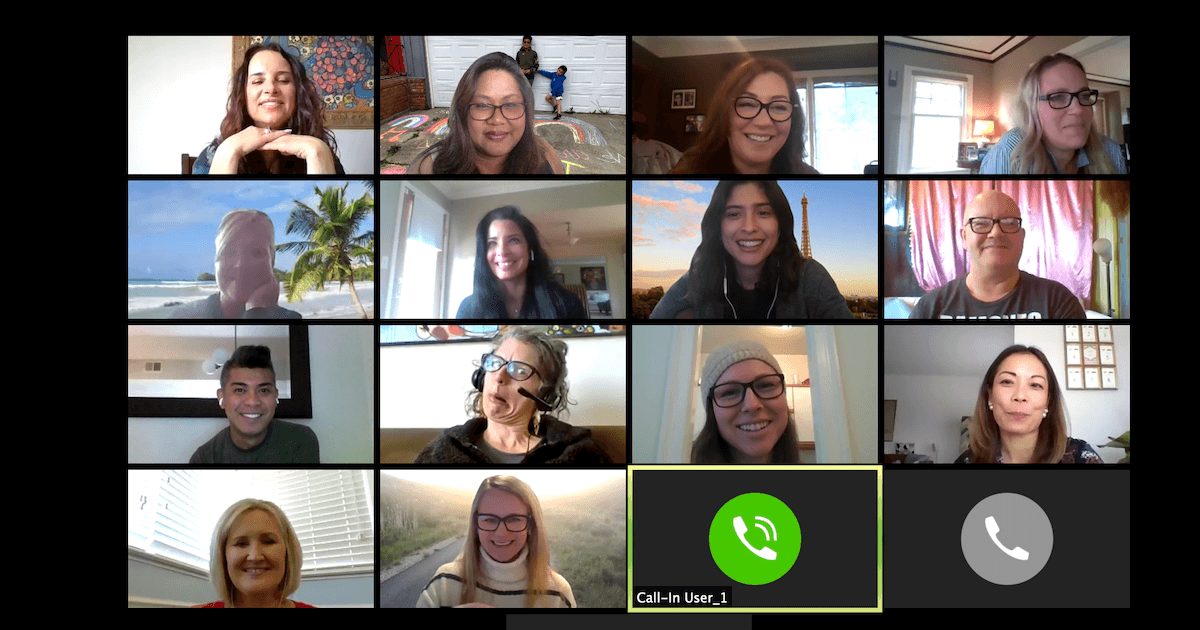 2020 OfficeNinjas All-Star Elaine Carbonell and the DocuSign admin team members participate in a video conference.