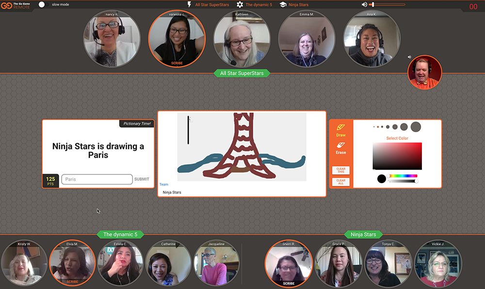 A screenshot of Maxim Integrated Admins participating in a remote team building game presented by The Go Game.